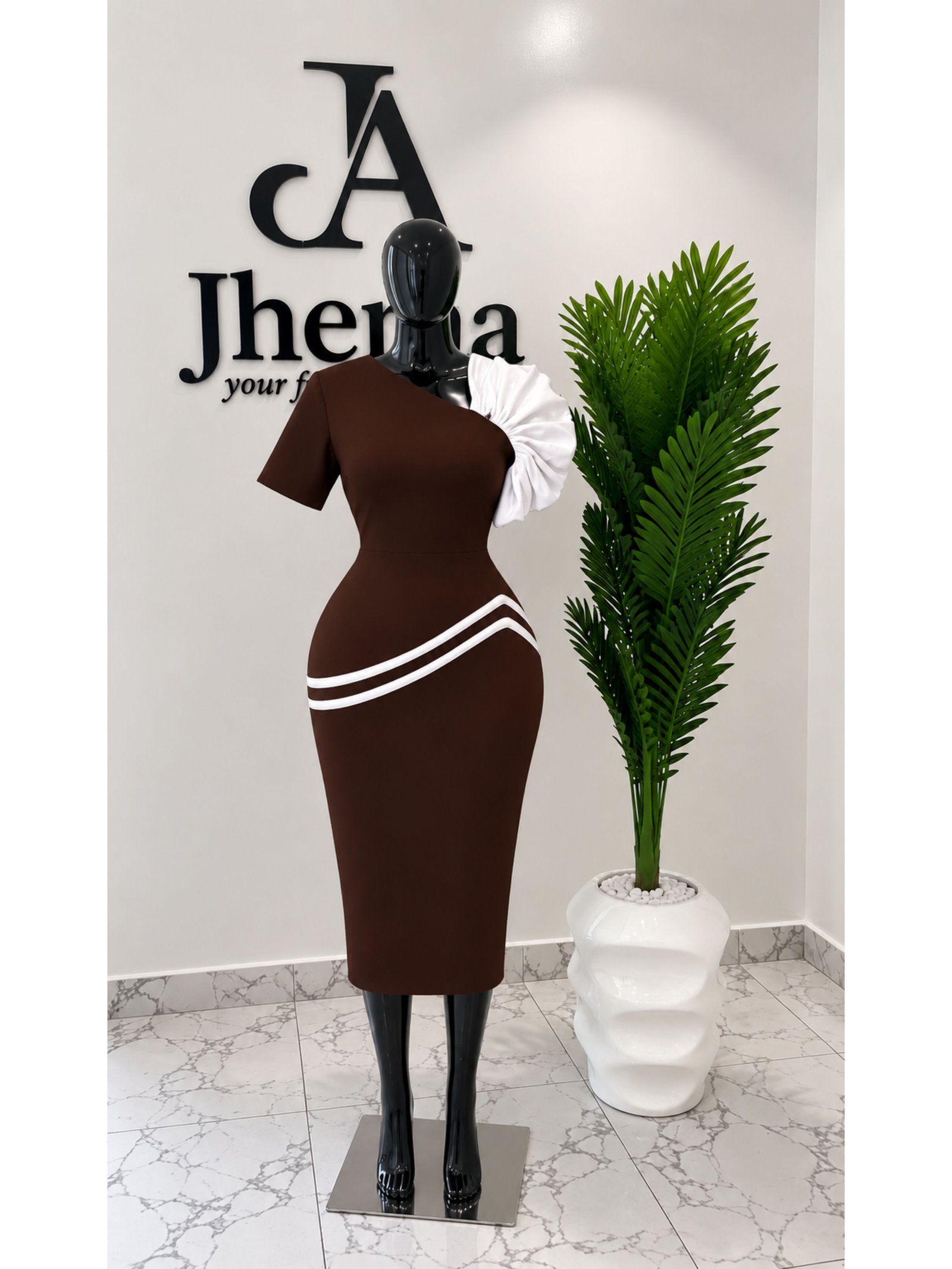 The Mocha Bloom Dress front view